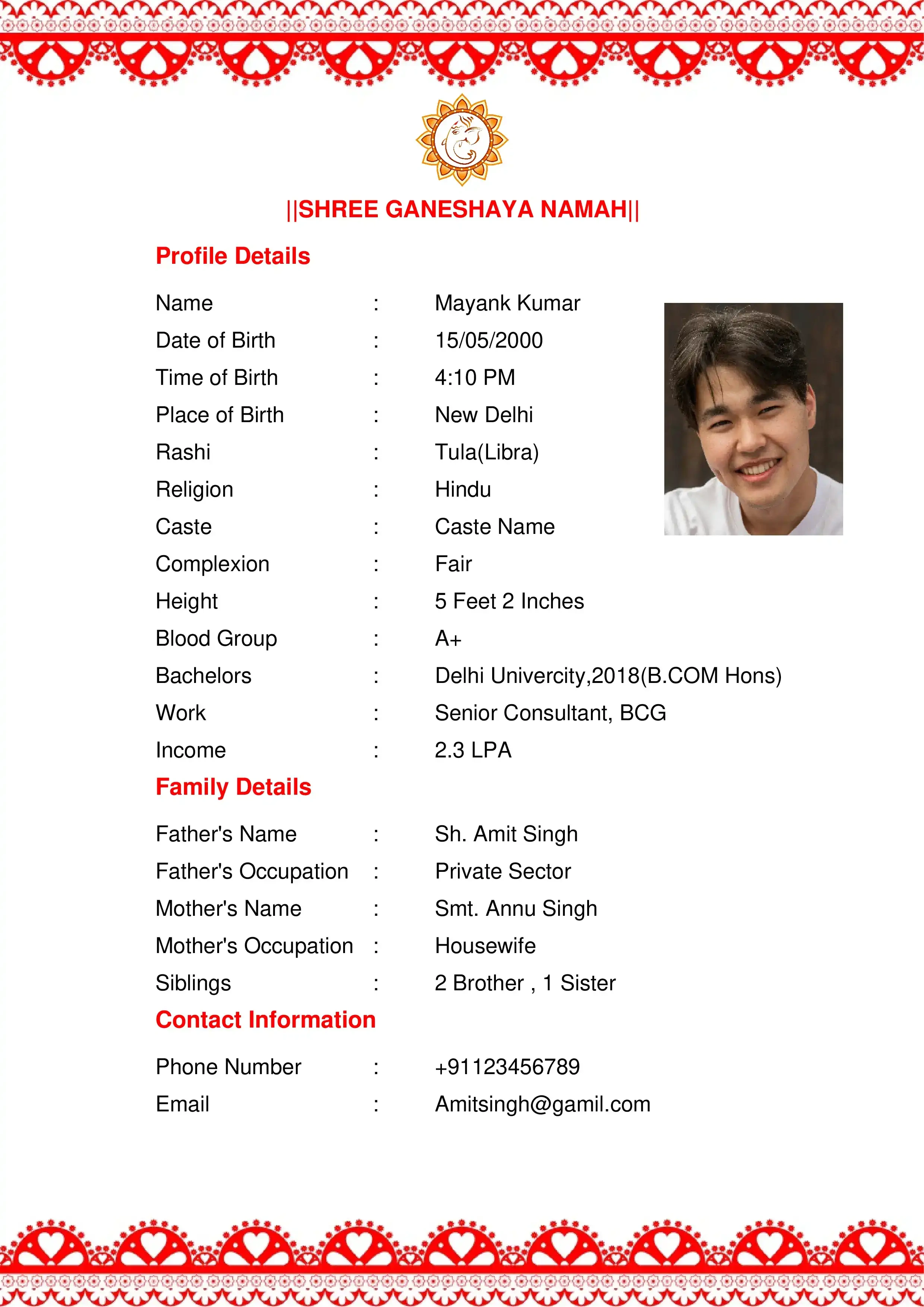 minimalist marriage biodata for boy elite career focused format
