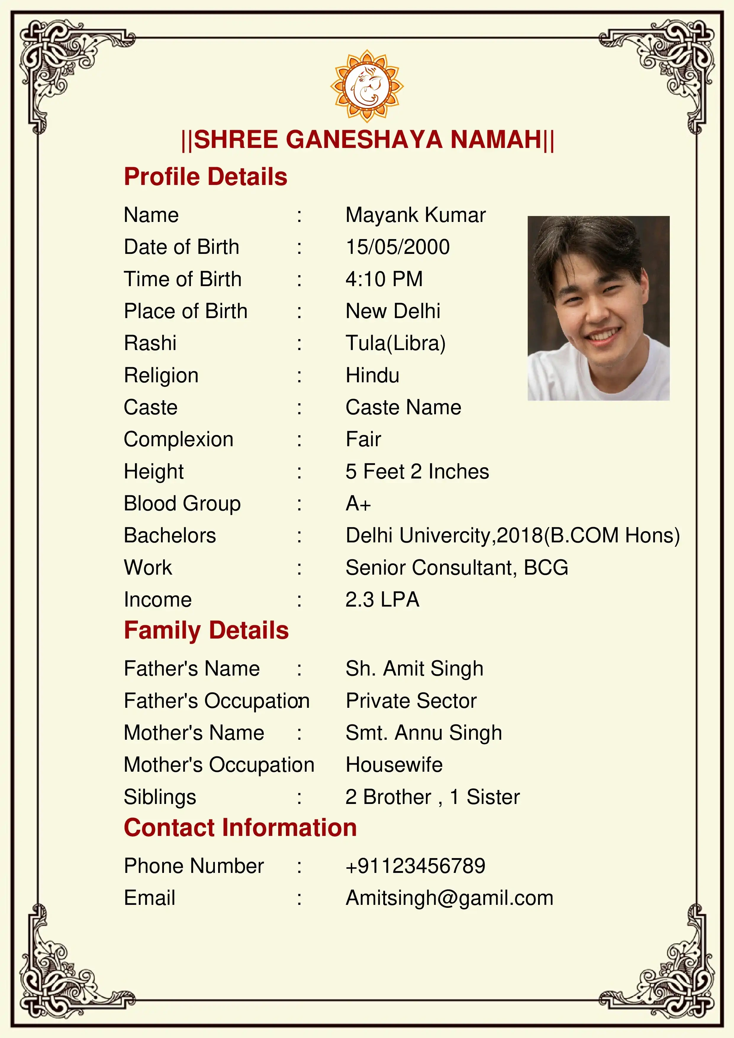 professional navy blue boy marriage biodata format for working professionals