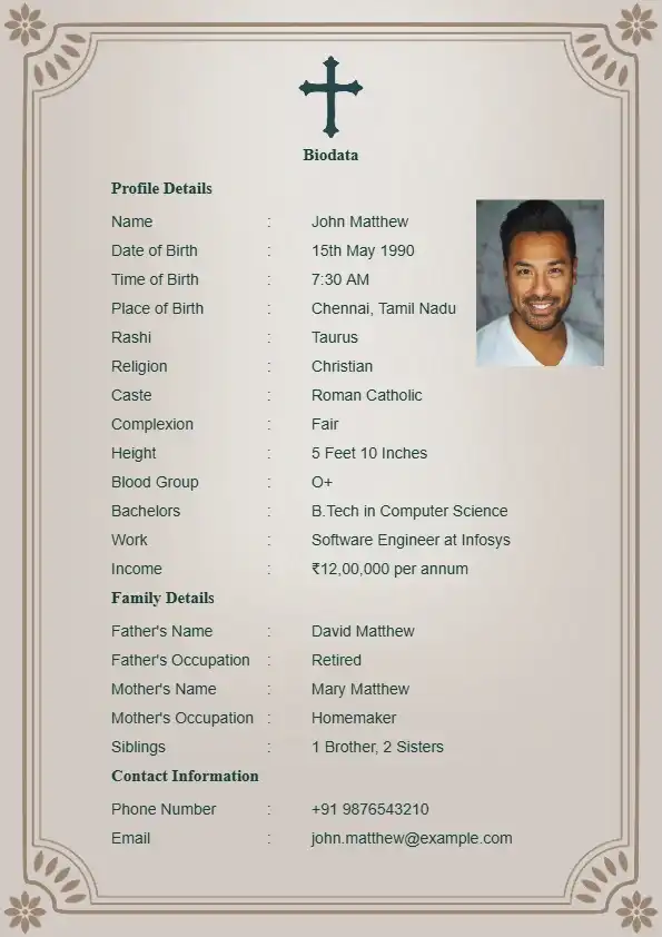 Simple Christian wedding biodata format