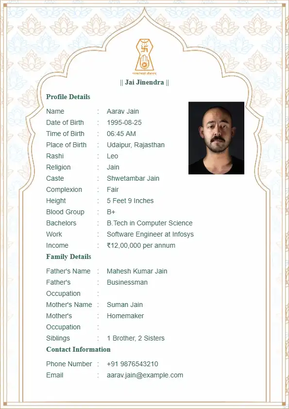 Royal maroon Jain wedding biodata template