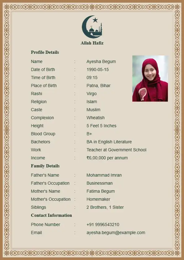 Floral Islamic biodata template