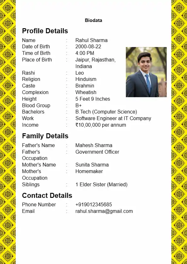 simple marriage biodata format indian free