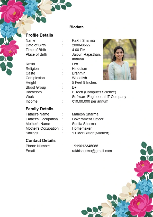 lotus design marriage biodata indian free